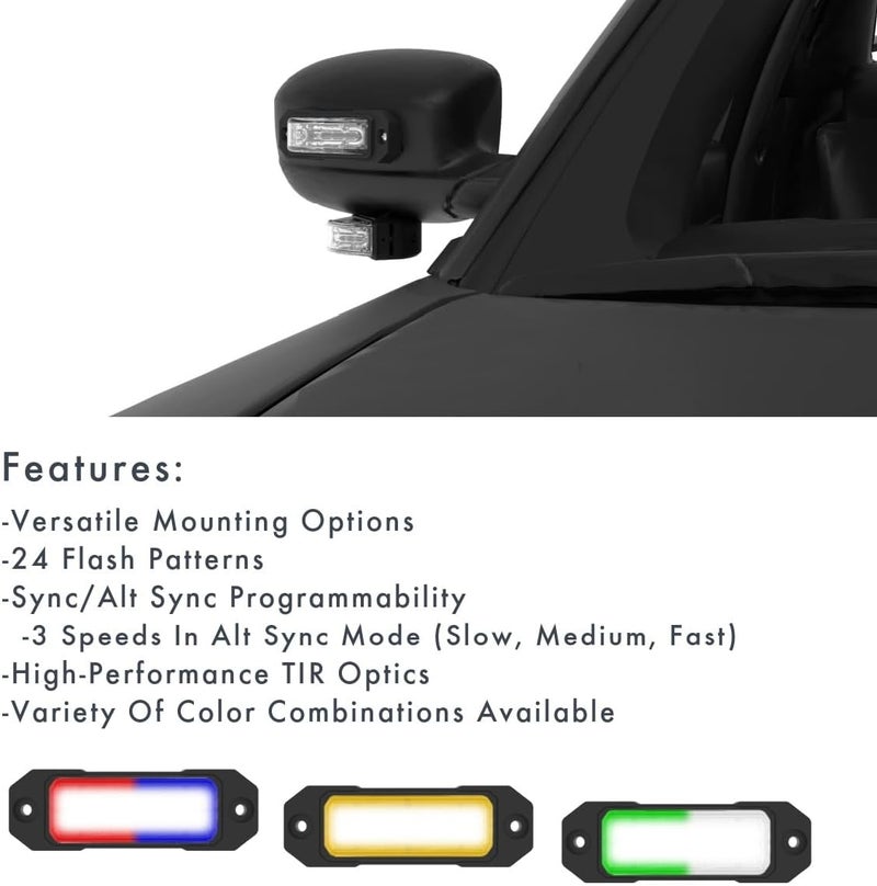 SpeedTech Lights STL ZX-180 TIR LED Surface Mount Under Mirror Warning Light – 6 LEDs, 18W Emergency Strobe Light for Tow, Fire, Police, EMS, Construction, and Utility Vehicles (Red/Amber) - Image 2